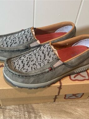 Twisted X Olive Gray Slip-On Loafers with Rust Interior